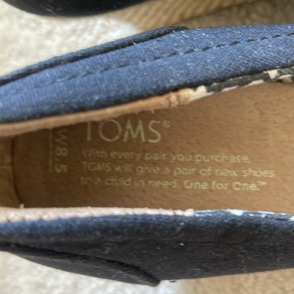 Toms Calypso Black Canvas Peep Toe Wedge Pump Espadrille -8.5 - Picture 5 of 7